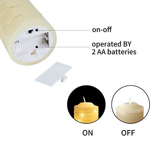 Battery Operated Flameless LED Candles: with Embedded String Lights, 3 Pack Flickering Electric Candle with 10-Key Remote Control for Seasonal Festival Celebration Real Wax(Batteries not Included) - color: H09# Ivory 3Pack Real Wax