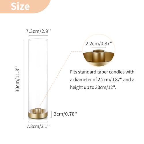 NUPTIO Hurricane Glass Candle Holders: 6 Pcs Gold Metal Taper Candlesticks Holder with 11.81 inch Long Clear Bottomless Cylinder Cover Stands for Wedding Anniversary Bridal Shower Table Centerpiece - color: Gold, size: 11.81"H - 6 Pcs