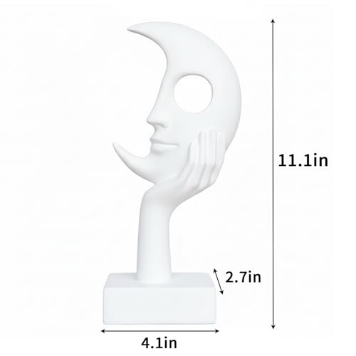 White Thinker Statue, Abstract Moon face Sculpture, Modern Home Decor Ornament, Suitable for Home, Desk, Study, Mantelpiece, TV Cabinet, Resin Statue - color: White, size: Large