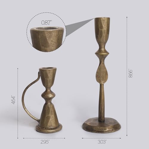 Antique Brass Cast Iron Candle Holders Set of 2 – Vintage Decorative Taper Candlesticks for Table Centerpieces and Home Decor