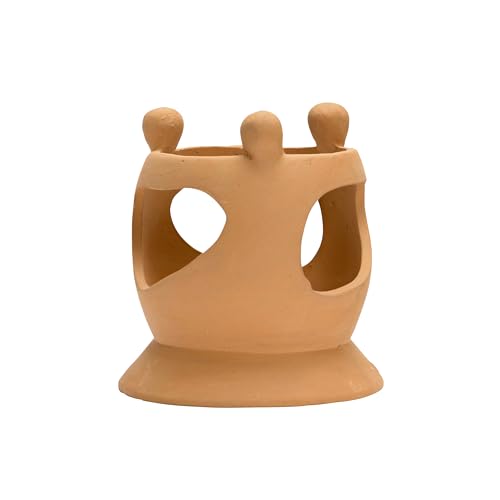 Creative Co-Op Handmade Terracotta Candle Holder with Circle of Figures