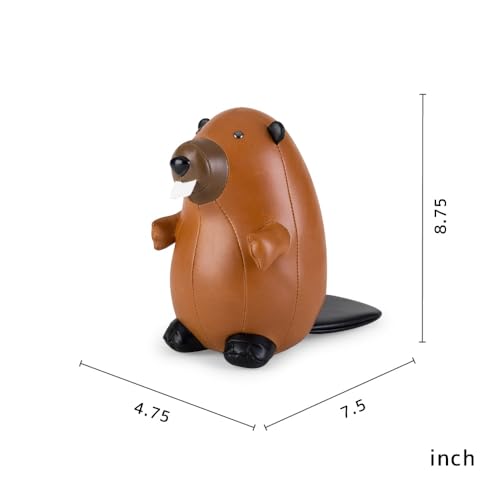 Zuny Bookend Beaver, Leather Bookends for Shelves, Handmade Animal Home Decor, Classic Series, Tan+Brown - color: Beaver