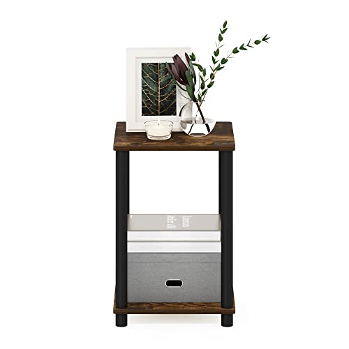 Furinno TURN-N-TUBE Side Table, 2-Tier Modern Square End Table with Open Shelf, Toolless Night Stand, Bedside Table, for Living Room, Bedroom, Amber Pine - color: Amber Pine/Black, size: 1-Pack, 2-Tier, style: Haydn