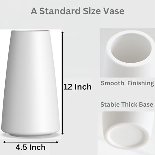 12 Inch Tall Premium Quality Ceramic Vase | Flower Vase for Home Decor | Farmhouse Decor, Desk Decor, Modern Decor, Aesthetic Room Decor, White Vase for Bohemian Decor, Pampas Vase, White - color: White, size: Extra Large (12 inches)