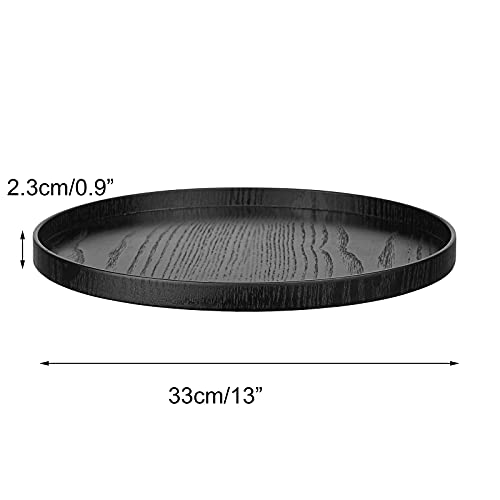 Round Solid Wood Serving Tray Extra Large Tea Coffee Snack Food Meals Serving Plate Non-Slip Kitchen Party Bar Server Ottoman Tray Breakfast Tray with Raised Edges (13inch/33cm) Black - size: 13"