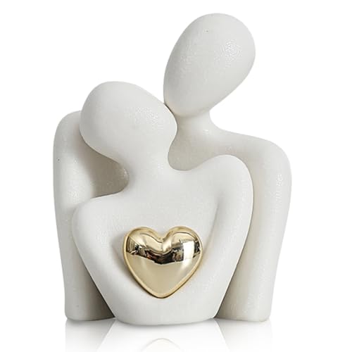 Romantic Couple Statue, Abstract Sculpture Small Shelf Ornaments for Living Room, White Ornaments Couple Figure Sculptures Gifts for Wedding Anniversary