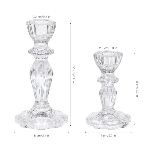 Glass Candlestick Holders Set of 6, Clear Stripe Taper Candle Holders for Table Centerpiece, Home Decorations, Wedding and Party - color: Clear 6pcs