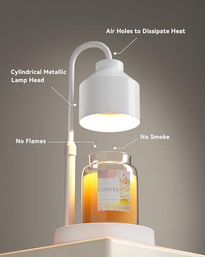 LISUNAR Electric Candle Warmer Lamp White, Candle Lamp Warmer with Timer, Wax Warmer Lamp for Jar Candles, Adjustable Height Candle Light Warmer with 2 Bulbs - color: White-A1