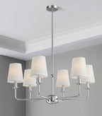 Modern 6 Light Chrome Chandelier with White Fabric Shades Elegant Ceiling Light,Farmhouse & Industrial Pendant Chandelier for Dining Room Living Room Bedroom,E12 Base - color: Chrome