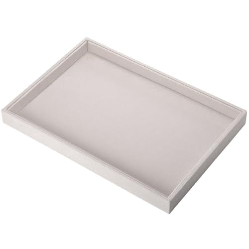 Mornajina 9" x 5.7" Velvet Jewelry Tray Jewelry Display Tray, Stackable Empty Plate Trays for Earrings Necklaces Bracelet Rings Display Showcase - Beige - color: Beige, size: Flat Tray 9"x5.7"