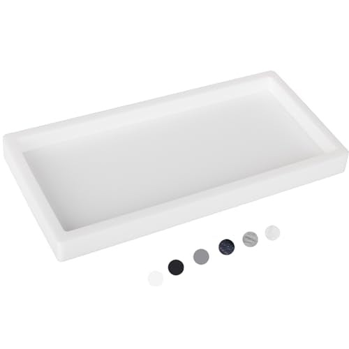 Bathroom Tray, Small Vanity Tray Silicone Soap Dish Sponge Holder Kitchen Sink Organizer Bathroom Accessories for Countertop, Toilet, Shower, Large, White - color: White, size: 9.8" x 4.7"