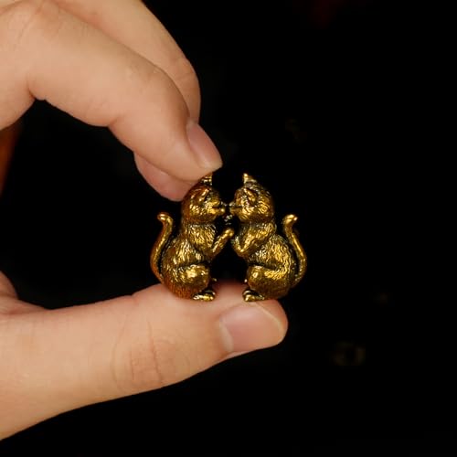 Solid Brass Cat Couple Sculpture Set - Two Style Affectionate Cat Figurines 100% Pure Brass, Handmade Vintage Collectible, Mid-Century Modern Desk Oddity for Home Office & Romantic Gift - Meditation - color: Couple Meditation Cat