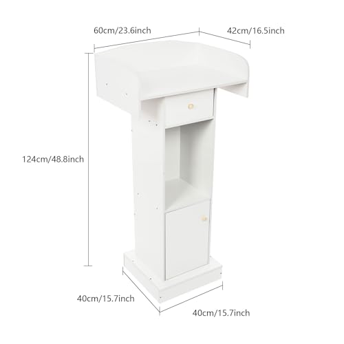 Wooden Podium Stand, 48.8 Inches Host Stand Restaurant Portable Speaking Lectern Stand with Drawer Capacity 44.09lbs Pulpit with Wooden Heavy Base for Schools, Churches, Auditoriums - color: Warm White