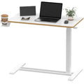 SANODESK Medical Adjustable Overbed Bedside Table with Hidden Casters, Pneumatic Mobile Laptop Computer Standing Desk Cart with Tray, Hospital and Home Use(31.5" W x 17.7" D, White) - color: White, size: Large