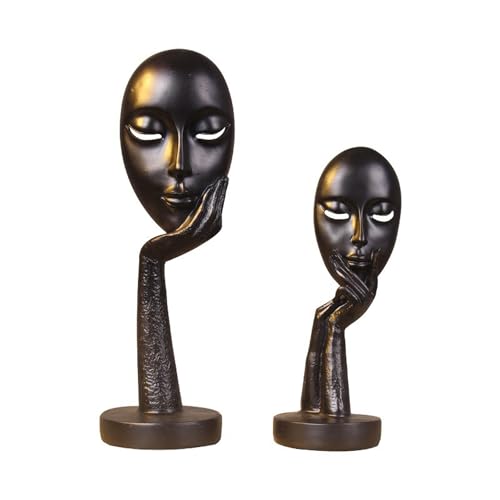Elegant Abstract Thinking Woman Resin Sculpture - Modern Minimalist Geometric Decor, 7 Colors, 2 Sizes (12" and 15") - Contemporary Art for Living Room and Study (Black 12 inch) - color: Black 12 Inch
