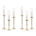 NUPTIO Hurricane Glass Candle Holders: Set of 6 Tall Gold Metal Candlestick Holder with Chimney Tube Brass Tiered Taper Candles Stands for Christmas Holiday Party Decoration 23.6 & 21.7 & 19.7 in - size: 23.6 & 21.7 & 19.7 in