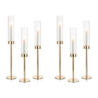 NUPTIO Hurricane Glass Candle Holders: Set of 6 Tall Gold Metal Candlestick Holder with Chimney Tube Brass Tiered Taper Candles Stands for Christmas Holiday Party Decoration 23.6 & 21.7 & 19.7 in - size: 23.6 & 21.7 & 19.7 in