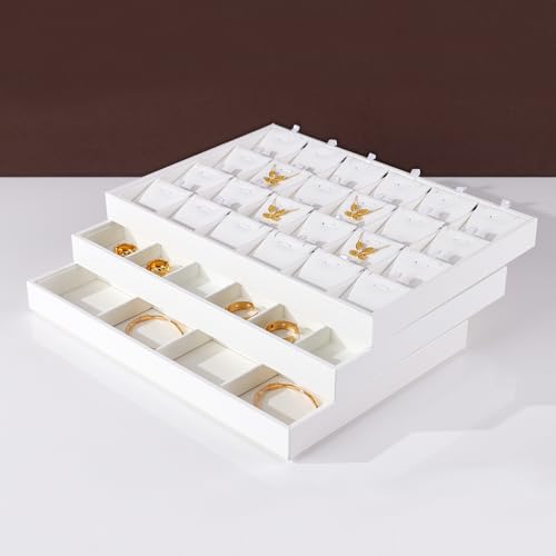 White PU Leather Jewelry Display Tray for Earrings Bracelet Necklace Jewelry Display Flat Tray Catchall - size: 1 Grid