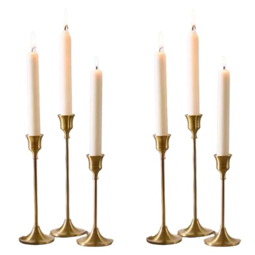 Gold Candlestick Holders Set of 6 – Elegant Metal Taper Candle Holders for Table Centerpieces, Weddings, Home Decor – Modern Gold Candle Stands for Dining Room, Parties