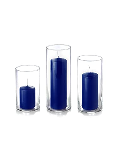 yummi Set of 36 Slim Pillars and Cylinder Vases - Navy Blue - color: Navy Blue
