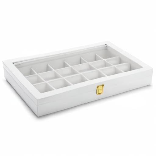 Oirlv Premium Blue Leather 24 Grid Jewelry Tray with Transparent Lid Earrings Rings Organizer Box Stackable Jewelry Box Drawer Inserts Women Gift - color: White, size: 24 Grid