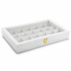 Oirlv Premium Blue Leather 24 Grid Jewelry Tray with Transparent Lid Earrings Rings Organizer Box Stackable Jewelry Box Drawer Inserts Women Gift - color: White, size: 24 Grid