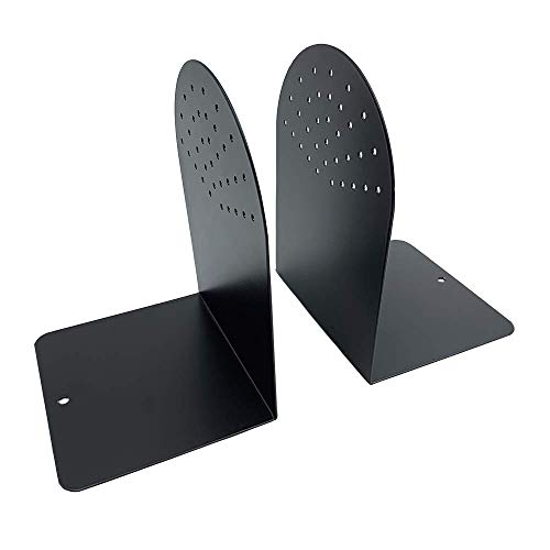 Huron 7" Decorative Steel Arched Fanhole Non-Skid Metal Book Ends for Shelves Heavy Duty Bookends, Black, Pair (1/3/8/24/72) (1)