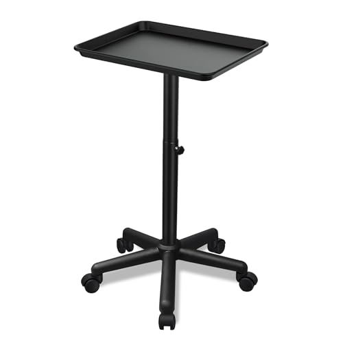 Salon Tray on Wheels- Adjustable Salon Service Rolling Tray Suitable for Mayo Stand,Tattoo Tray and Dentist Tray(Black) - color: Black