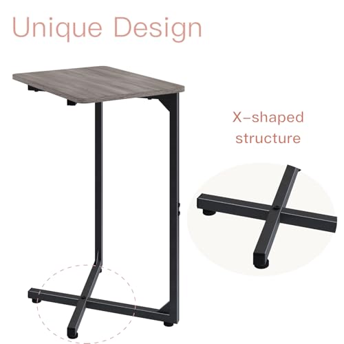 NEFROM C-Shaped End Table, Small Couch Side Table, Sofa TV Tray Table for Living Room, Bedroom, Bedside ET-X-GYW1 - color: Greige