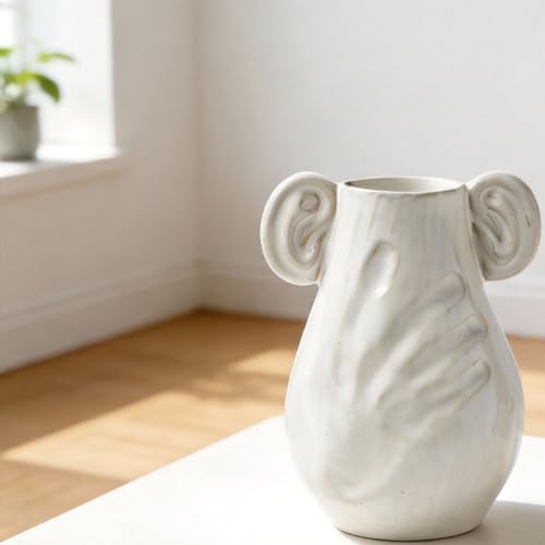 Modern Abstract Ceramic Vase – Creative Entryway Table Decor for Faux Flowers and Living Room Accent