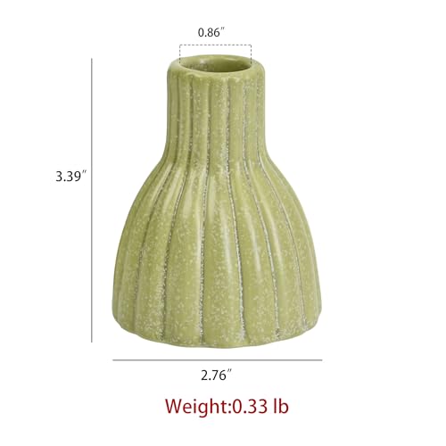 2PCS Vintage Ceramic Candle Holder Distressed White Ribbed Ceramic Candlesticks Stands for Table Desktop, Mantel, Home Decor 3.39" H - color: Olive Green