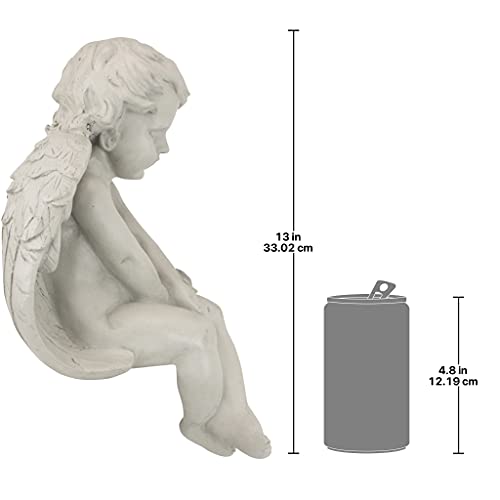Design Toscano JE101261 Angel of Meditation Shelf Sitting Statue, 13 Inch, Polyresin, Antique Stone