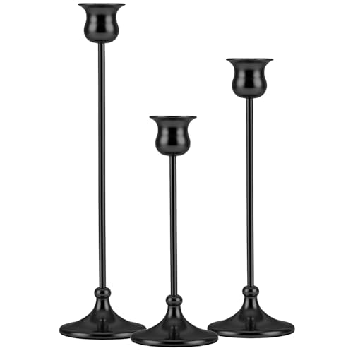 Metal Candle Holder Taper Candlestick Holders for Candle Sticks Vintage Candelabra for Halloween Thanksgiving Christmas (Matt Black, 1 Set (3 pcs)) - color: Matt Black, size: 1 Set (3 pcs)