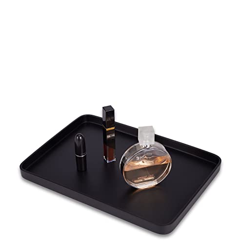 Bathroom Sink Vanity Tray, Large Resin Bathroom Tray, Rectangle Perfume Organizer, Decorative Tray for Vanity Dresser Countertop Living Room Kitchen（Black） - color: Black