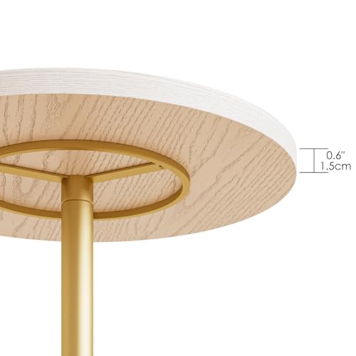 Masupu Drink Table, Round Side Table for Small Spaces, Pedestal Side Table, Small End Table with Metal Base, for Living Room, Bedroom, Bathroom, White Gold - color: 01.white Gold