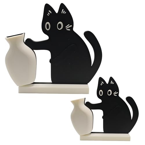 Cat Push Flower Vase for Home Decor Cute Vases for Table Room Decor Unique Lollipop Vases for Women (Big+Small Black) - size: Big+Small Black