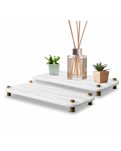 2-Piece Water Absorbing Stone Tray Set – Fast-Dry Diatomite Soap Trays for Bathroom & Kitchen Sink, Gold Finish - color: Gold