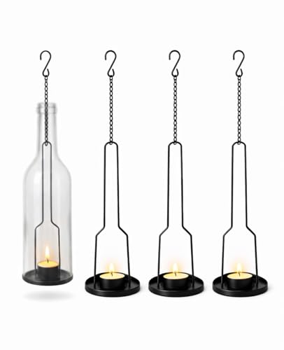 AceList 4-Pack Hanging Candle Holder for Cut Glass Bottles – Rustic Black Iron DIY Wine Bottle Lantern for Patio, Wedding, Halloween, Christmas Décor & Gift - color: 3.0" Diameter - Black, size: Pack of 4