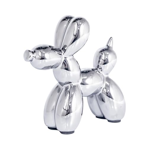 Creative Silver Balloon Dog Statues Small Ceramic Animal Sculpture Modern Home Decor Living Room Desktop Decorations Bedroom Office Cabinet Ornament (Silver) - color: Sliver