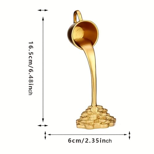 Floating Coffee Cup Mug Sculpture Pouring Spilling Coin Figurine Bedroom Gift Desk Figure Resin Statue for Cabinet Bookshelf, Golden