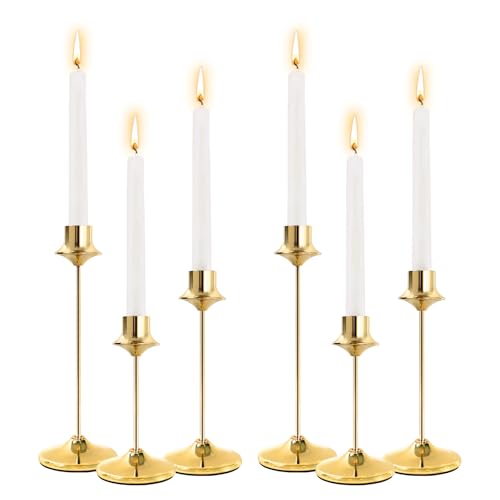 Joyyy Weighted Candlestick Holders Candle Stick Holder for Candlesticks, Vintage Metal Candelabra Candlestick Holders Candle Stand for Holiday Fireplace Party Dining Home Set of 6 (Gold) - color: Gold