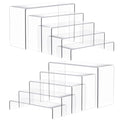 Anglelife 10 Pcs 2 Set 5 Size Large Acrylic Risers, (7”L~8”L~9”L) Rectangular Clear Risers Display Shelves, Transparent Acrylic Risers for Decor, Cupcake Candy Shoe Showcase Stands
