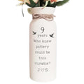 9th Anniversary Pottery Gift for Her Personalized Ceramic Vase White Handcrafted Custom Couple Names Keepsake 9 Years Marriage Wife Husband, Engraved Handmade 3 x 8 Inches