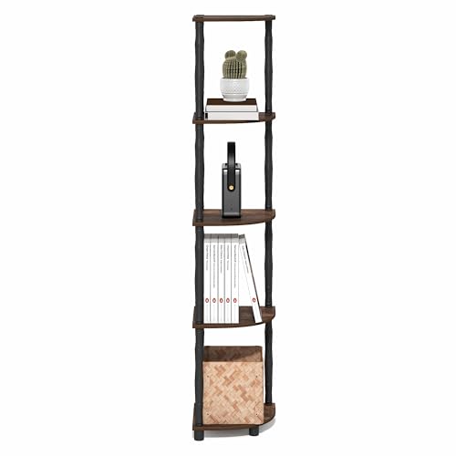 Furinno Turn-N-Tube Storage Shelves, 5-Tier Corner Book Shelf, Standing Corner Shelf, Toolless Open Shelves, Classic Tubes, for Organization and Storage, Living Room, Home Office, Amber Pine - color: Amber Pine/Black, size: 5-Tier Classic Tube