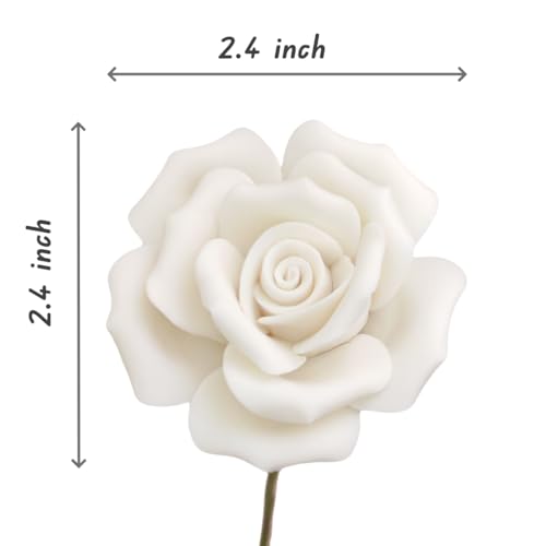 Handmade Porcelain 3D Ceramic Rose Flower, Eternal Flower Decoration for Home Office Decor, Creative Desktop vases, Porcelain Decorations, Exquisite, Set of 6 (White) - color: White