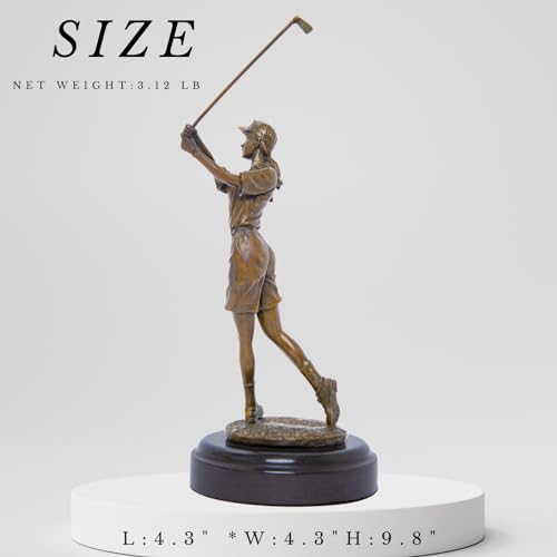 9.8" Bronze Golfer Girl Statue, Golf Figurines Bronze Statues and Sculptures Handmade Art Collectible for Home Office Decor - size: 9.8" Girl