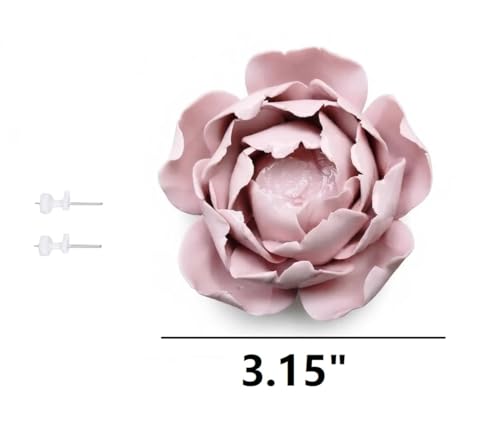 Peony Bud, 3.15" Ceramic Flower Wall Art Decor, Artificial Flower Wall Sculpture,Handmade Ceramic Flowers for Home,Hallway,Living Room, Kitchen,Bathroom (Pink) - color: Pink, Peony Bud, size: 3.15"