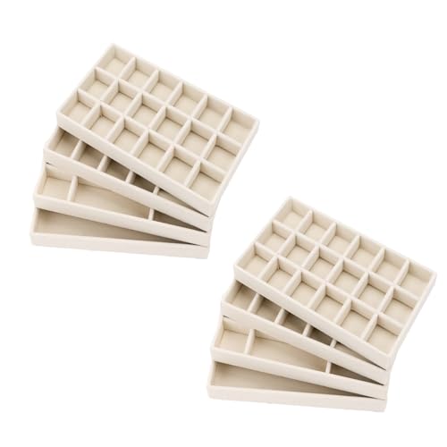 Velvet Jewelry Organizer for Drawer, Stackable Jewelry Drawer Inserts in Dresser, 8in Beige Storage Display Case for Rings Stud Necklaces Accessories, Set of 8 - color: 2 set