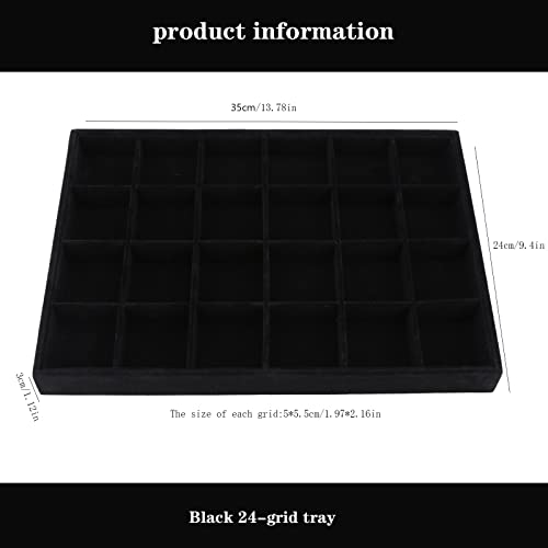 Large Velvet Jewelry Tray, Drawer Organizer for Jewelry in Dresser, Stackable Jewelry Drawer Organizer Inserts for Earring Necklace Bracelet Rings(Black,24grid) - color: Black, size: 24grid
