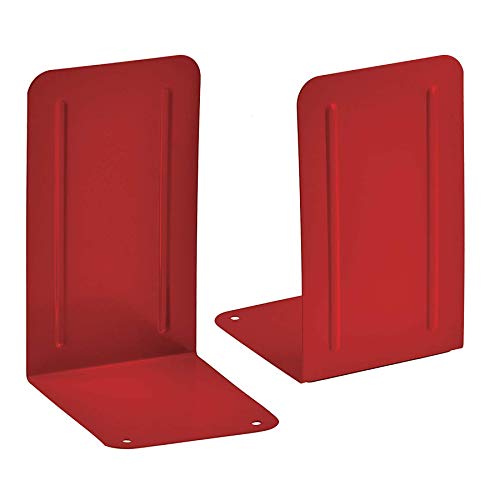 Acrimet Steel Metal Bookends for Shelves, Heavy Duty, for Large Books, 6 7/8" Tall X 4" Wide X 4 1/2" Deep, Red Colored, 1 Pair - color: Red